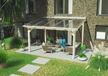 Terrassendach-Bausatz mit 16 mm Stegplatte 3-fach klar Zubehör weiß, Rinne PVC-weiß